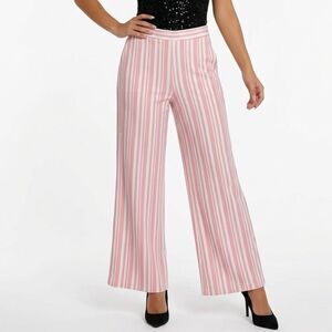 🛍️ NY & COMPANY Pink White Striped Stretch Wide Leg Coastal Pants Size LARGE
